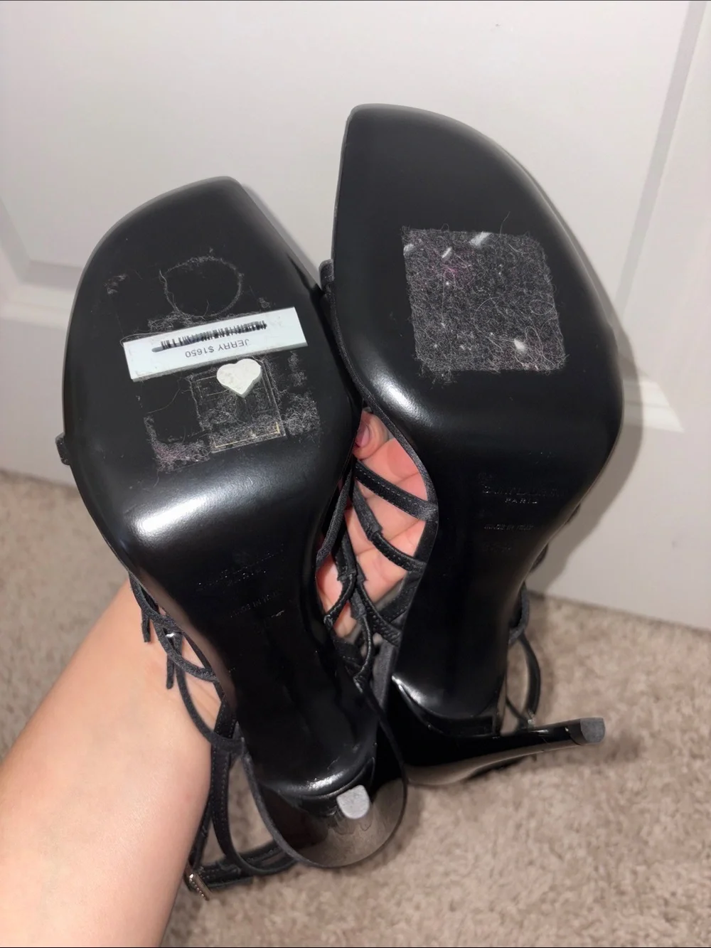 Yves Saint Laurent YSL Jerry embellished satin sandals in black - Picture 7 of 11
